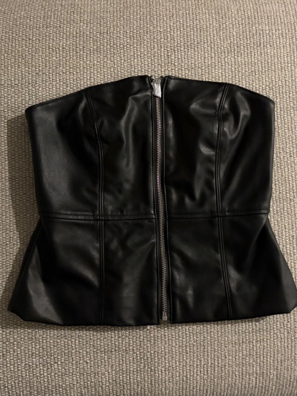 NWT Banana Republic Black Faux Leather Strapless Corset Zip-Front Top